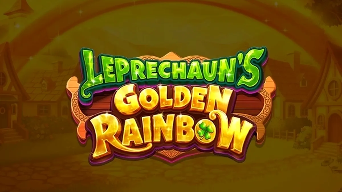 Isang makulay na larawan ng Leprechaun's Golden Rainbow slot game na nagpapakita ng mga reels na puno ng mga simbolo ng leprechaun, ginto, at bahaghari, na may luntiang tanawin ng Ireland sa background.